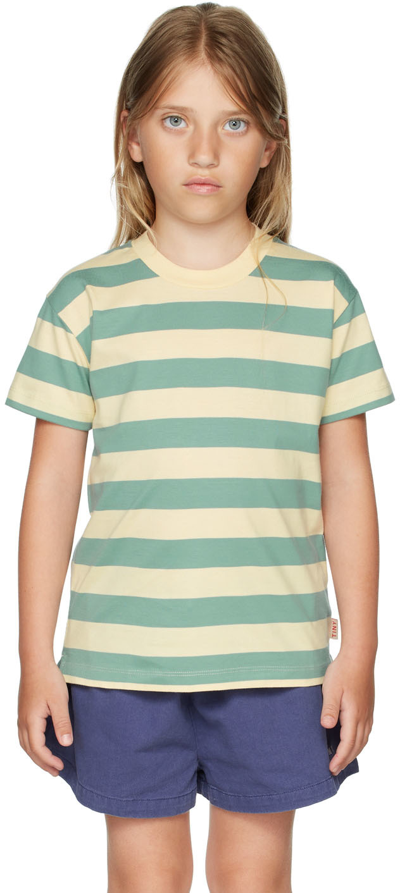 Tinycottons Kids Beige & Blue Medium Stripes T-shirt In J94 Pastel Yellow/li