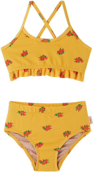 Tinycottons Babies' Kids Yellow Flowers Bikini Set In Jc6 Yellow/summer Re