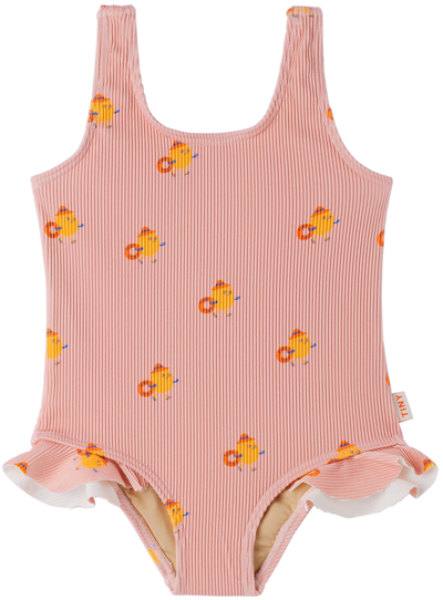 Tinycottons Kids Pink Beach Oranges Swimsuit In Jc4 Blush Pink/orang
