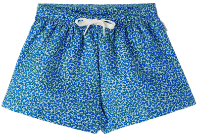 Tinycottons Kids Blue Meadow Swim Shorts In Jc5 Cadet Blue/ultra