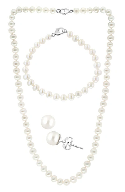 Effy Sterling Silver Freshwater Pearl Necklace, Bracelet & Earrings 3-piece Set In White