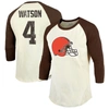 Majestic Threads Deshaun Watson Cream/brown Cleveland Browns Name & Number Raglan 3/4 Sleeve T-shirt In Cream