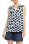 Nydj Print Pleat Back Sleeveless Split Neck Blouse In Nocolor