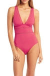Sea Level Spliced Plunge One-piece In Hot Pink