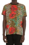 Dolce & Gabbana Animal Flower Print Cotton T-shirt In Papaveri F.ocelot