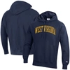 CHAMPION CHAMPION NAVY WEST VIRGINIA MOUNTAINEERS TEAM ARCH REVERSE WEAVE PULLOVER HOODIE
