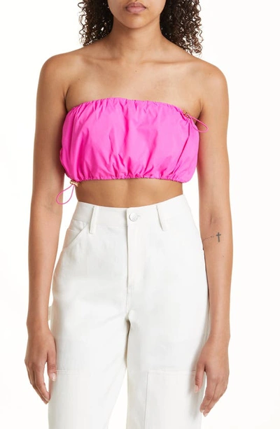 Staud Gigi Crop Strapless Drawstring Detail Recycled Nylon Top In Bougainvillea