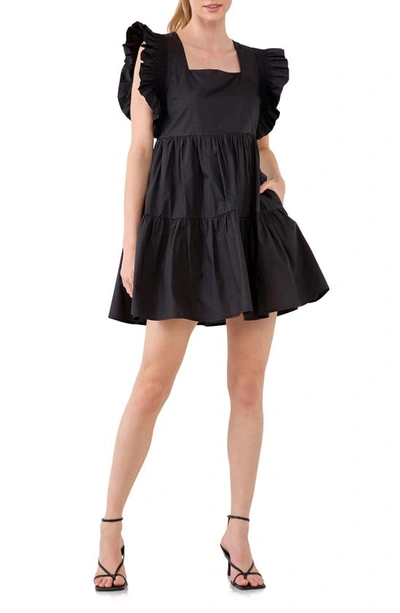 English Factory Babydoll Ruffled Minidress In Black