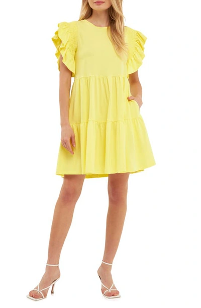 English Factory Ruffle Cotton Babydoll Minidress In Yellow