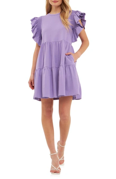 English Factory Ruffle Cotton Babydoll Minidress In Purple