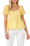 English Factory Check Puff Sleeve Top In Yellow