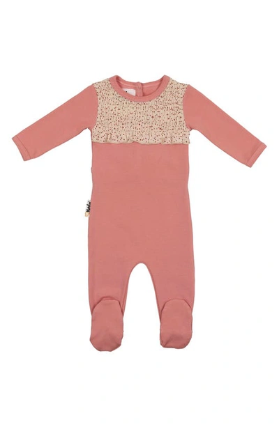 Maniere Speckled Smocked Cotton Blend Footie In Pink