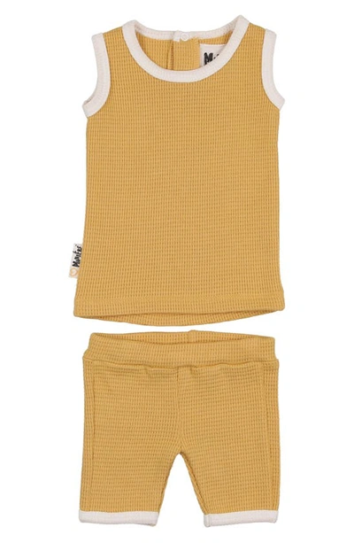 Maniere Babies' Waffle Knit Cotton Tank & Shorts Set In Yellow