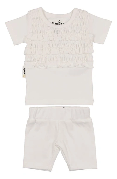 Maniere Babies' Manière Ruffle Top & Shorts Set In White