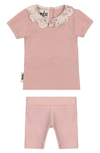 Maniere Babies' Cotton Blend Top & Shorts Set In Pink
