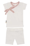 Maniere Speckle Trim Stretch Cotton Wrap Shirt & Shorts Set In White