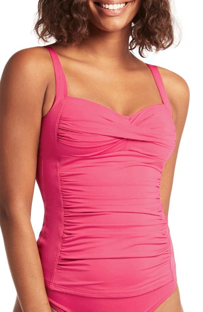 Sea Level Twist Front Multifit Tankini Top In Hot Pink