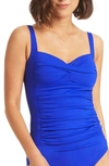 Sea Level Twist Front Multifit One-piece Swimsuit In Cobalt