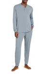 Eberjey Henry 2-piece Henley Pajama Set In Blue Fog