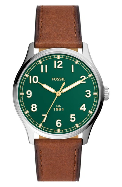Fossil Dayliner Leather Strap Watch, 42mm In Brown / Gold Tone / Green