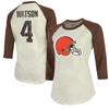 Majestic Threads Deshaun Watson Cream/brown Cleveland Browns Name & Number Raglan 3/4 Sleeve T-shirt In Cream