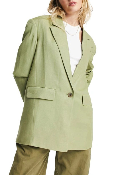 Topshop Relaxed Oversized Single Breasted Blazer In Sage-green