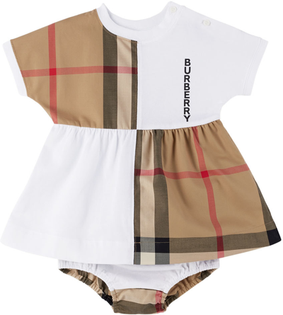 Burberry Baby Vintage Check Cotton Dress And Bloomers Set In White