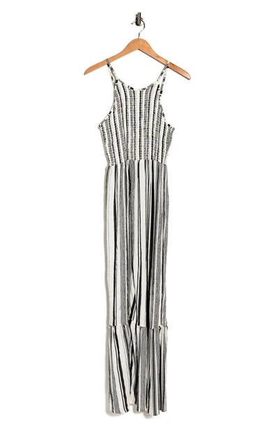 Angie Smocked Wide Leg Jumpsuit In Black/ White