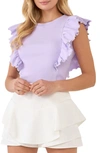 English Factory Merrow Ruffle Top In Lilac/ White