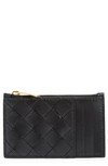 Bottega Veneta Intrecciato Leather Card Case In Black-gold