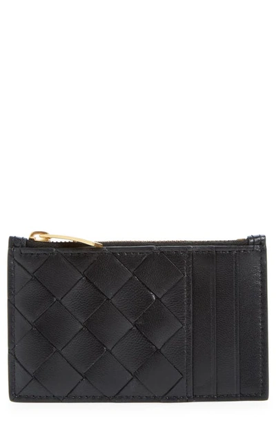 Bottega Veneta Intrecciato Leather Card Case In Black-gold