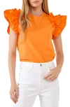 English Factory Ruffle Sleeve Mix Media Cotton Top In Orange