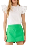 English Factory Ruffle Sleeve Mix Media Cotton Top In White