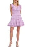 Endless Rose Plunge Neck Tiered Lace Linen & Cotton Dress In Lilac