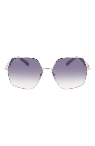 Ferragamo Gancini 61mm Gradient Rectangular Sunglasses In Silver/ Blue