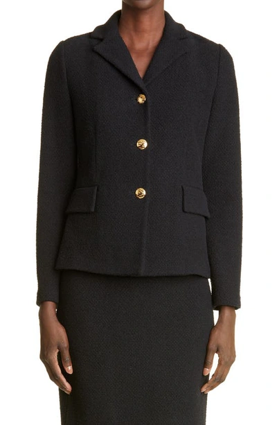St. John Notched Compact Boucle Knit Jacket In Black