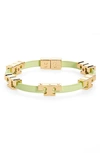 Tory Burch Serif-t Croc-embossed Leather Single Wrap Bracelet In Mint