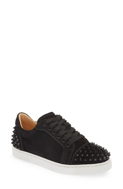 Christian Louboutin Vieira Spike Suede Low-top Trainers In Black