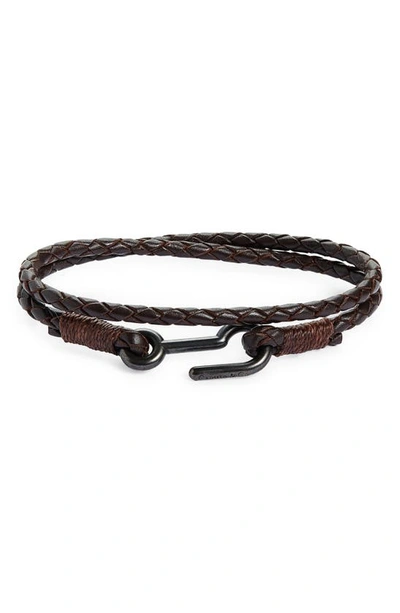 Caputo & Co Braided Leather Double Wrap Bracelet In Dark Brown