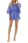 Endless Rose Off The Shoulder Ruffle Sleeve Romper In Pale Blue