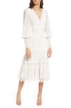 Tadashi Shoji Lace Pintuck Long Sleeve Midi Cocktail Dress In White/petal