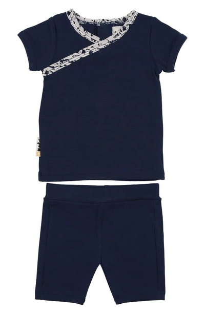 Maniere Babies' Cotton Blend T-shirt & Shorts Set In Deep Blue