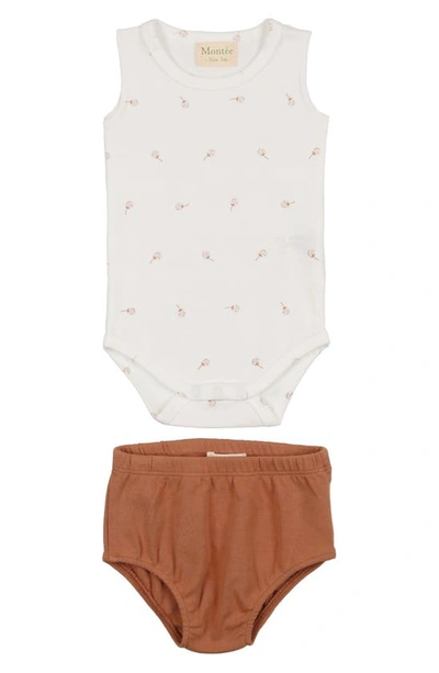 Maniere Babies' Cotton Tank Top & Bloomers Set In Camel