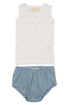 Maniere Cotton Tank Top & Bloomers Set In Blue
