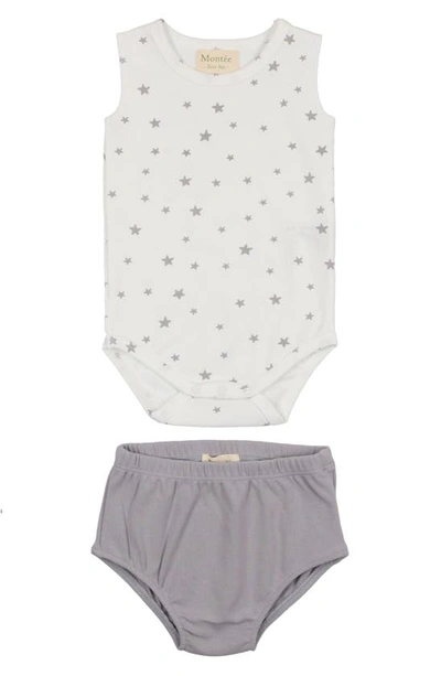Maniere Babies' Cotton Tank Top & Bloomers Set In Grey