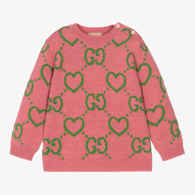 Gucci Pink Sweater For Baby Girl With Double Gg In Rosa