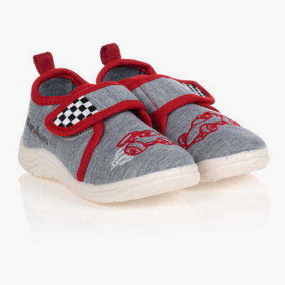Playshoes Kids' Boys Grey & Red Car Slippers