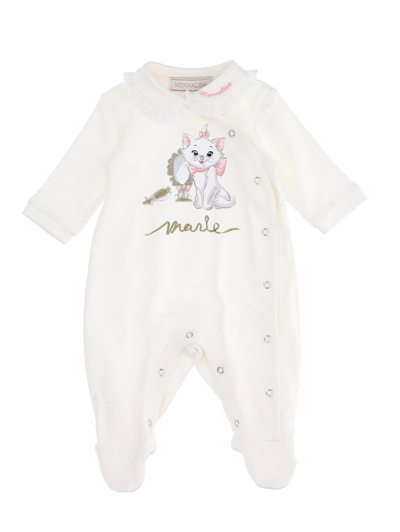 Monnalisa Babies'   Aristocats Cotton Playsuit With Collar In Cream