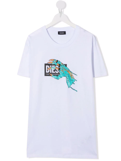 Diesel Kids' Monster-claw Print T-shirt In White