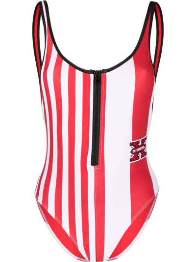 Diesel Stripe-print Swimsuit In Red